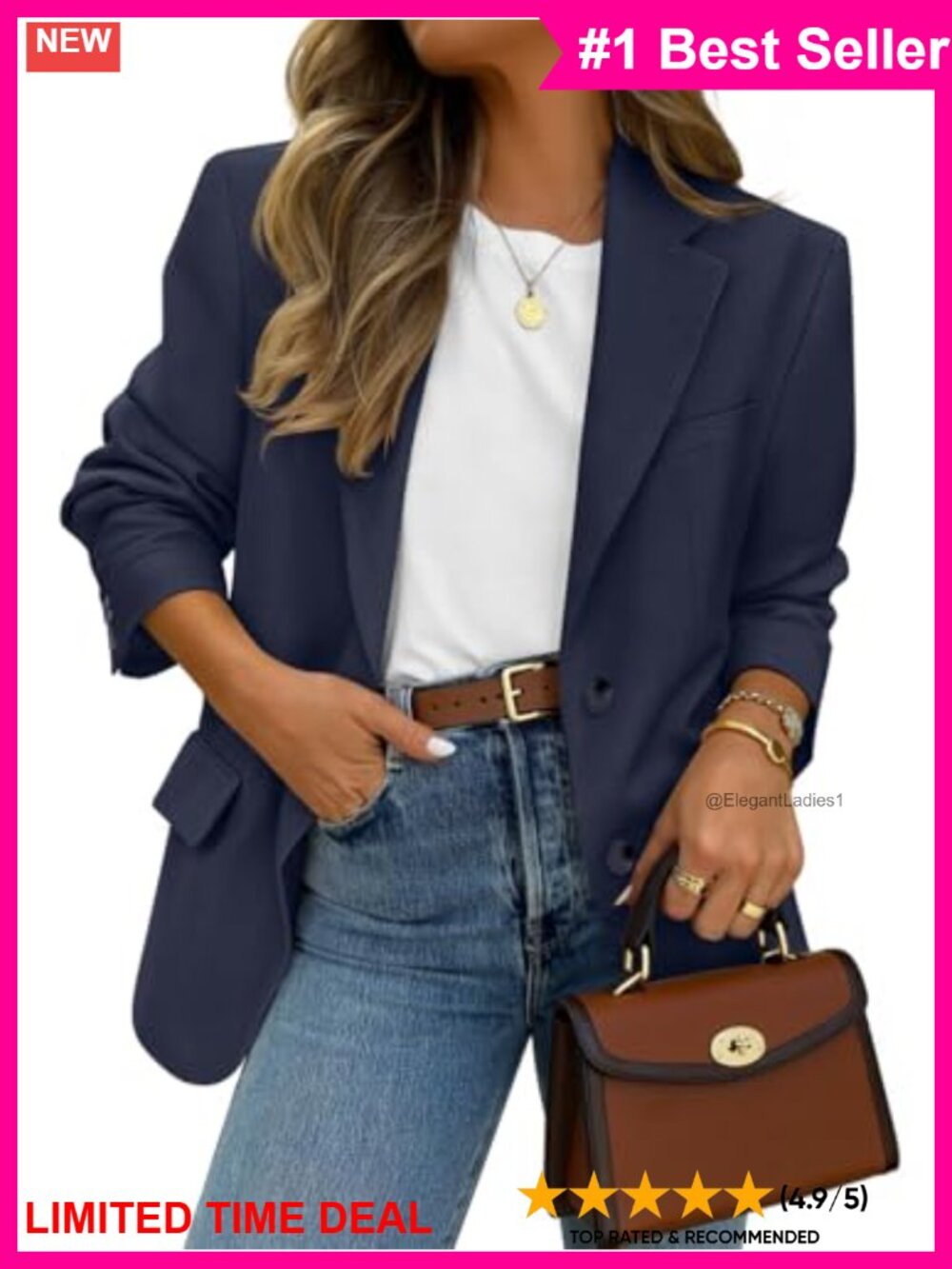 Women's Business Casual Blazer Suit Jacket Notch Lapel Loose Fit